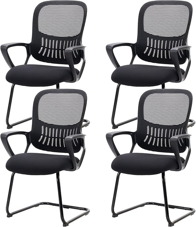 DUMOS Office Desk Chair with Sled Base Set of 4, Ergonomic Executive Mesh Computer Chairs with Lumbar Support for Home Bedroom Waiting Reception Guest Student