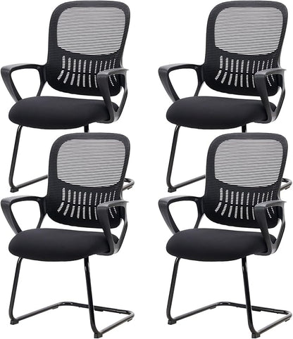 DUMOS Office Desk Chair with Sled Base Set of 4, Ergonomic Executive Mesh Computer Chairs with Lumbar Support for Home Bedroom Waiting Reception Guest Student