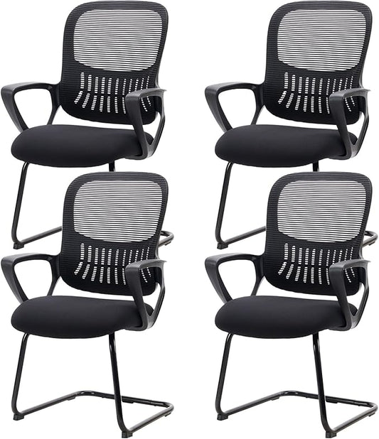 DUMOS Office Desk Chair with Sled Base Set of 4, Ergonomic Executive Mesh Computer Chairs with Lumbar Support for Home Bedroom Waiting Reception Guest Student