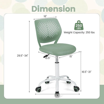 POWERSTONE Small Home Office Desk Chair, Swivel Rolling Study Computer Chair, Adjustable Height Task Chair with Armless Mid Back, Upholstered Mesh Seat, Light Green