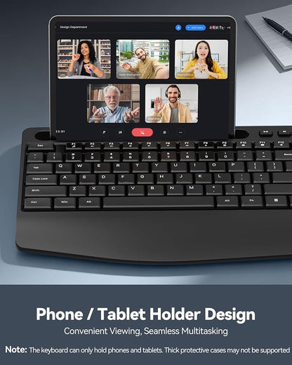 TECKNET Wireless Keyboard and Mouse Combo, Full Size Ergonomic Keyboard and Mouse with Wrist Rest & Phone Tablet Holder, Sleep Mode, 2.4G Lag-Free Cordless Silent Computer Mouse for Laptop PC Windows