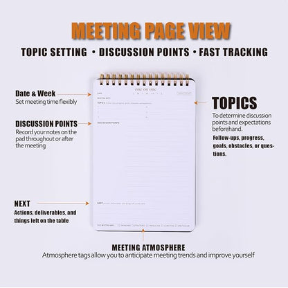 Meeting Notebook for Work with Action Plan - A5 Perfect Spiral Notepad for Team Leads to Professionally Manage Business Projects - 54 Sheets TO Keep Notes Organized & Productive-Black-A5