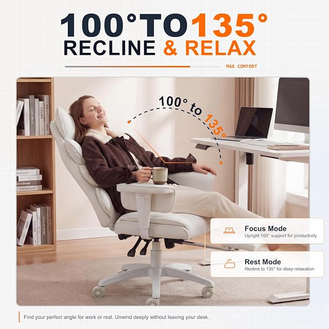 Dowinx Big and Tall Office Chair with Pocket Spring Cushion,High Back Computer Gaming Chairs with Adjustable Armrests and Lumbar Support,Executive Desk Chairs with Footrest(PU,White)