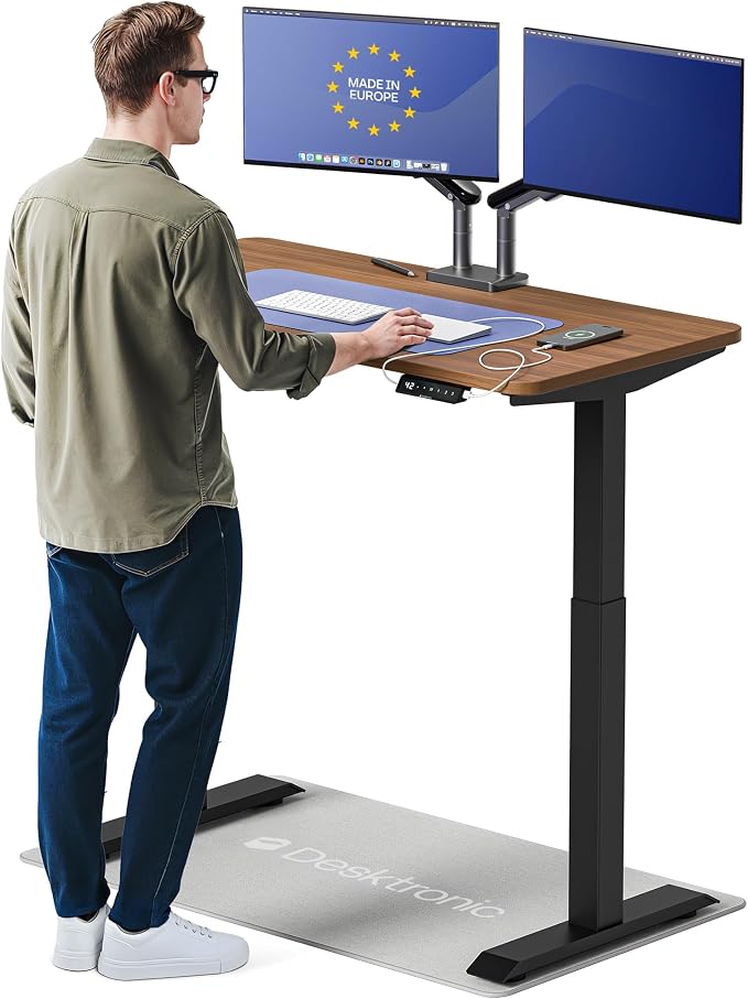 Desktronic HomeOne Standing Desk 48x24 — Ergonomic Sit Stand Home Office Desk, Made in Europe, Electric Dual Motor Height Adjustable, USB & USB-C Charging, Wobble-Free, Touchscreen, 3 Memory Presets
