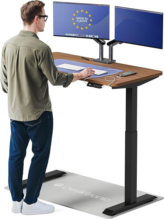 Desktronic HomeOne Standing Desk 48x24 — Ergonomic Sit Stand Home Office Desk, Made in Europe, Electric Dual Motor Height Adjustable, USB & USB-C Charging, Wobble-Free, Touchscreen, 3 Memory Presets