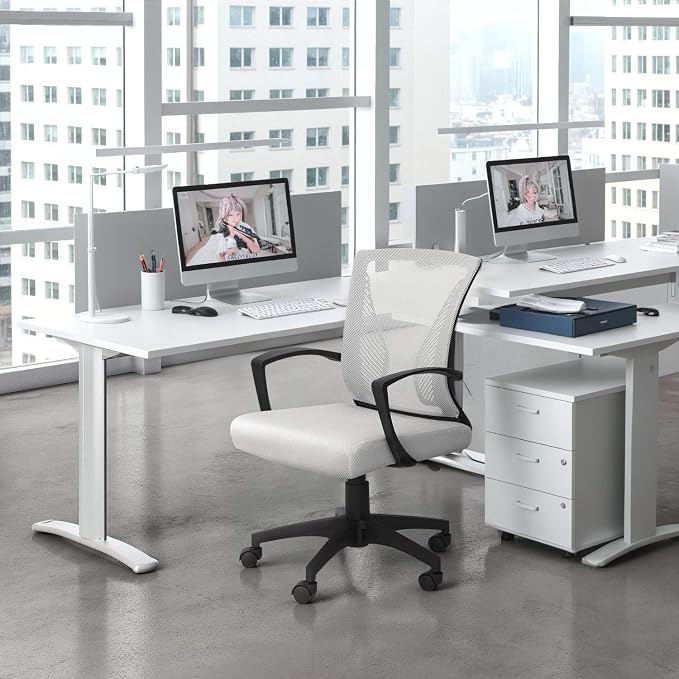 Furmax Office Chair Ergonomic Computer Desk Mesh Chair Mid Back Swivel Lumbar Support with Armrest (1, White)