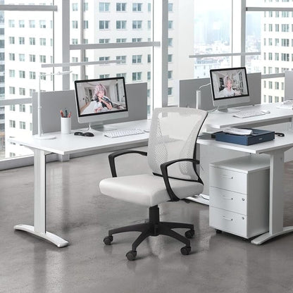 Furmax Office Chair Ergonomic Computer Desk Mesh Chair Mid Back Swivel Lumbar Support with Armrest (1, White)