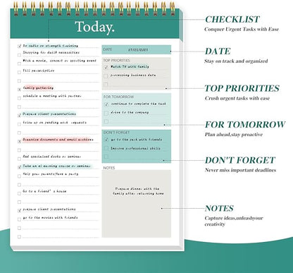 GOLDPEI To Do List Notepad - Daily Planner Notepad Undated 52 Sheets Tear Off, 6.5" x 9.8" Planning Pad Checklist Productivity Note Pad for Work and Personal Organized (4 Pack)