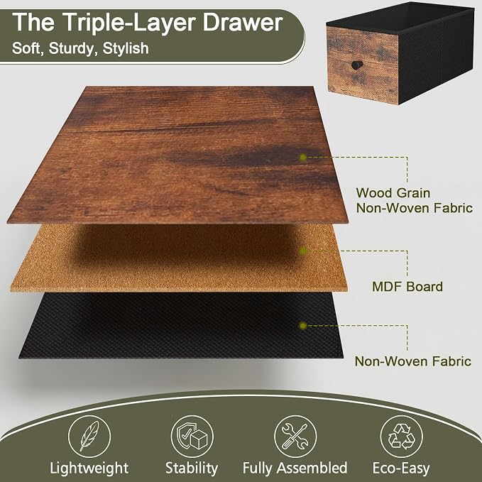 LOAKEKEL Narrow Nightstand with Charging Station, End Tables Living Room Set of 2, Skinny Side Table with Fabric Drawers, Small Sofa Table with LED Light for Bedroom, Brown, HETNDP02LBR