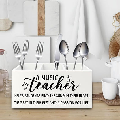 Music Teacher Pen Pencil Holder Organizer for Desk, Music Teacher Gifts, Teachers Appreciation Gifts for Women Men Wooden Box Sign for Office Workplace Classroom Desk Tabletop Decorations