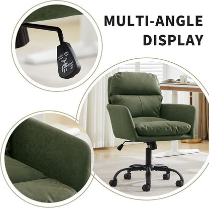 YITAI Adjustable Home Office Desk Chair with Comfy Square Mid-Back, Faux Leather 360,Study Green