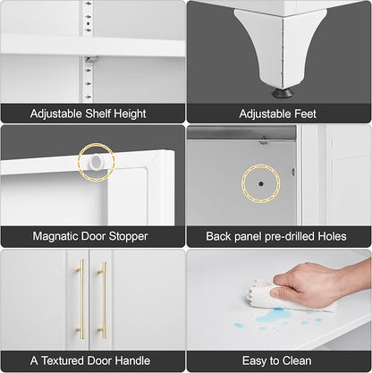 Metal Storage Cabinet with Drawer, 90" Tall Kitchen Pantry Storage Cabinets with Doors and Adjustable Shelves, White Pantry Closet, Steel Large Cupboard, High Leveling Feet- Assembly Required