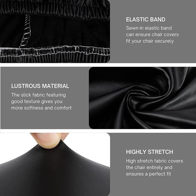 SearchI Waterproof PU Leather Seat Covers for Dining Chairs, 2 Pack Stretch Dining Room Chair Seat Covers, Kitchen Chair Seat Covers Protectors (Black)