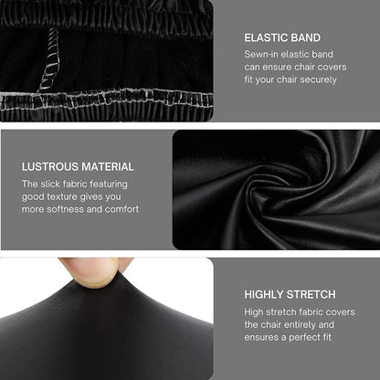 SearchI Waterproof PU Leather Seat Covers for Dining Chairs, 2 Pack Stretch Dining Room Chair Seat Covers, Kitchen Chair Seat Covers Protectors (Black)