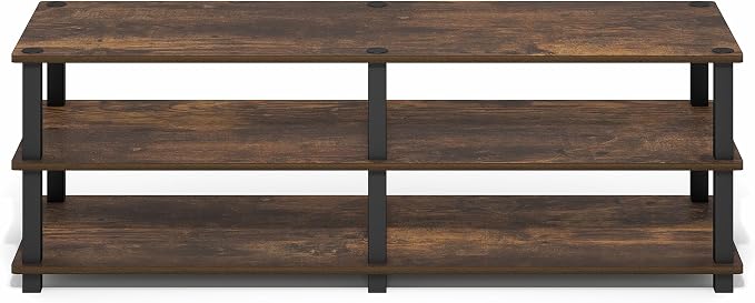 Furinno Turn-S-Tube Toolless Assembly 3-Tier TV Stand, Entertainment Center for TV up to 55 Inch, Wide Printer Stand with Storage Shelf, for Living Room, Bedroom, Amber Pine