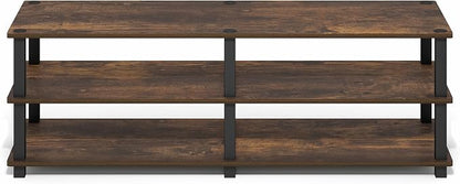 Furinno Turn-S-Tube Toolless Assembly 3-Tier TV Stand, Entertainment Center for TV up to 55 Inch, Wide Printer Stand with Storage Shelf, for Living Room, Bedroom, Amber Pine