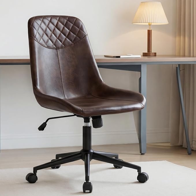 DUHOME Modern PU Leather Office Chair Desk Chair Swivel Computer Chair Dark Brown