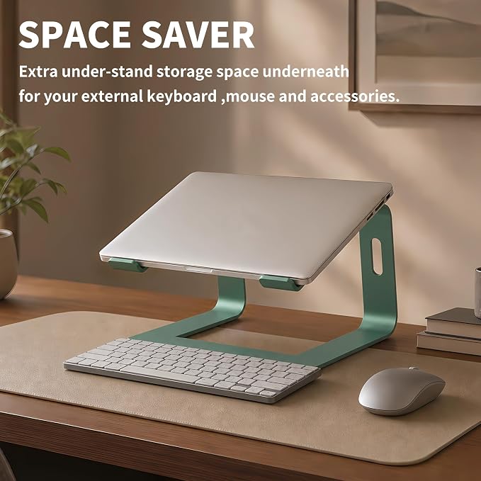 Orionstar Ergonomic Laptop Stand, Premium 5mm Aluminum Riser for 10-15.6 Inch Notebook Computer, Tool-Free Detachable Elevator Holder for Desk Office, Sturdy Riser for Eye-Level Neck Relief, Green
