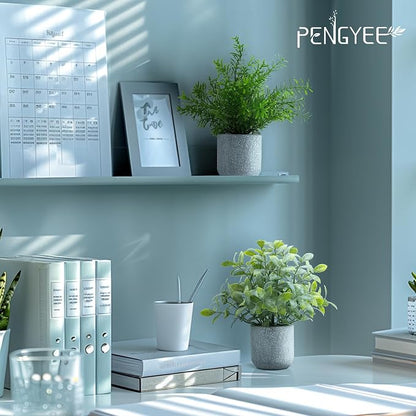 4 Pack Small Fake Plants in Farmhouse Concrete Planter | Artificial Plants Indoor, Home Decor, Bathroom Bedroom Shelf Desk Office Table Kitchen Room Decor