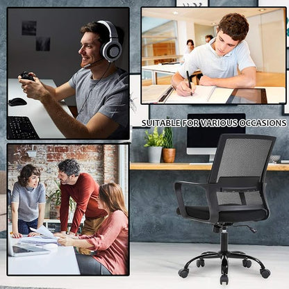 BestOffice Swivel Rolling Computer Chair Executive Lumbar Support Task Mesh Chair Adjustable Stool for Women Men (Black)