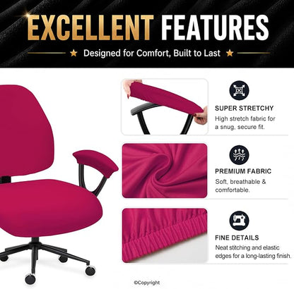 Super Stretchable Separate Office Chair Seat Covers - Universal Spandex Computer Chair Slipcover - Rotating Backrest Coverings & Cushion Protectors & Armrest Covers for Dogs, Cats, Pets