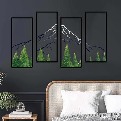 ruelen 4 Pcs Metal Mountain Forest Snow Mountain Wall Decorations，Abstract Minimalist Line Drawing Colorful Mountains Wall Art Home Decor for Living Room Bathroom Bedroom Office（Green，Small）