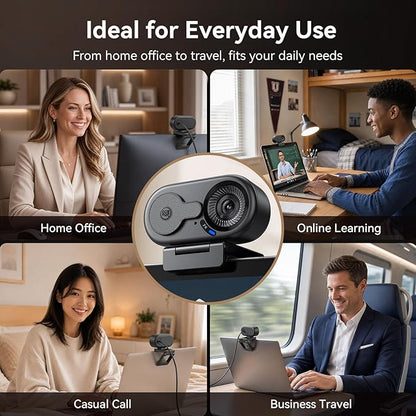 EMEET C100 2K Webcam for PC, Built-in Mic, Rotating Privacy Cover, Portable Metal Clip, Computer Camera for Home Office, Meetings, Learning, Streaming, External Webcam for Desktop, Laptop, PC USB-A