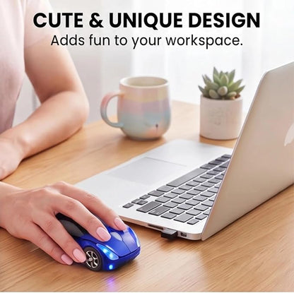 Blue Wireless Car Mouse, 2.4G with USB Receiver, 1600DPI Optical, Ergonomic Mini Computer Mouse, for Laptop, PC, Tablet, Windows, Mac OS