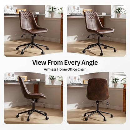 DUHOME Modern PU Leather Office Chair Desk Chair Swivel Computer Chair Dark Brown