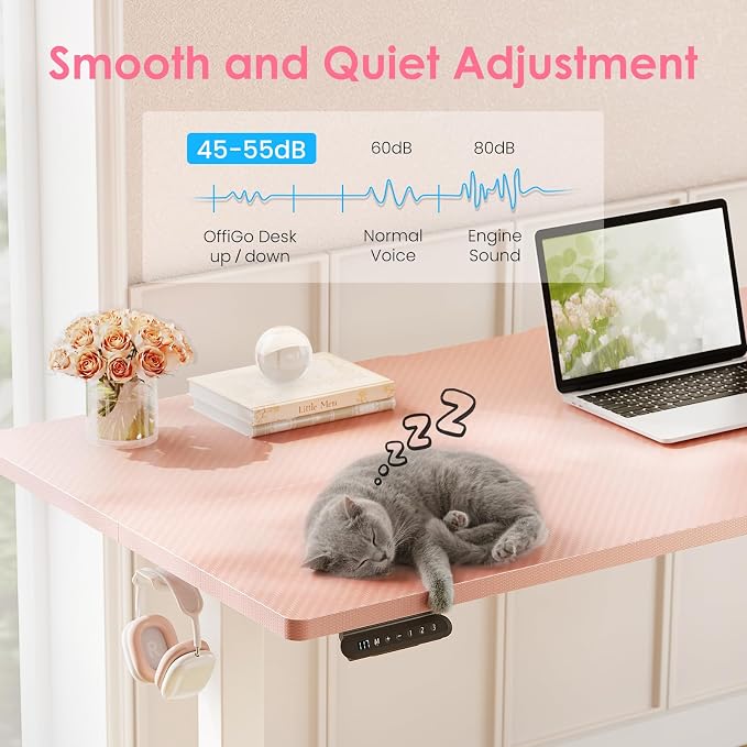 OffiGo Electric Height Adjustable Standing Desk, 40 Inch Pink Computer Desk for Women Girls, Sit Stand Table for Home, Office, Bedroom