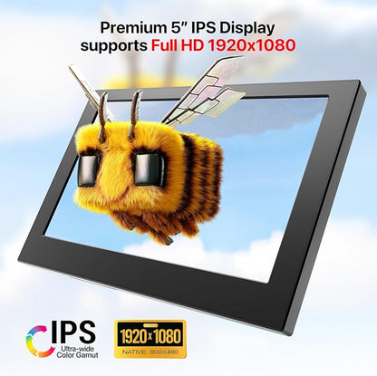 ROADOM 5'' Mini Monitor with Raspberry Pi Mount Holes & USB HUB, Type-C One-Cable Connection&Speakers, All-in-One Storage Dock, Pocket IPS Screen for PC monitoring/Gaming/AIDA64/Streaming Partner