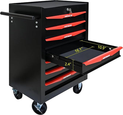 RYH 7 Drawers Rolling Tool Chest - Heavy Duty Mobile Tool Cart with Locking Wheels & Ball Bearing Drawers,30.5" H x 20.9" W x 13" D Garage Tool Storage Cabinet (Black, 7 Drawers)