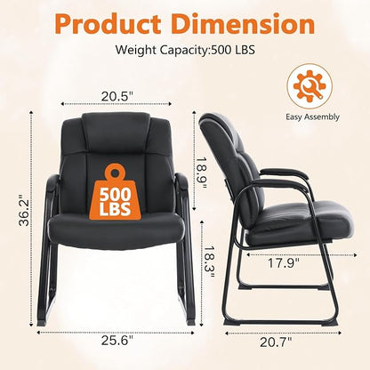 CLATINA Big Tall 500 LBS Wide Guest Chair Heavy Duty, Leather Side Reception Chairs with Sled Base and Armrest, Executive Office Desk Chair No Wheels for Meeting Conference Waiting Room Home, 6 Pack