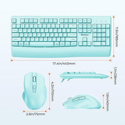 MEETION Wireless Keyboard and Mouse, Full-Sized Cordless Keyboard with Wrist Rest, 3 DPI Adjustable Mouse, 2.4GHz USB-A Receiver, Computer Keyboard for PC/Computer/Laptop/Windows/Mac, Blue