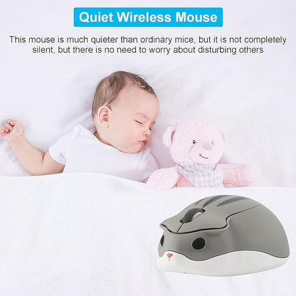 CHUYI Hamster Shape Wireless Silent Mouse Cartoon and Cute Portable Animal Optical Cordless Mice for Travel Library Computer Laptop School Kids Children Gift (Grey)
