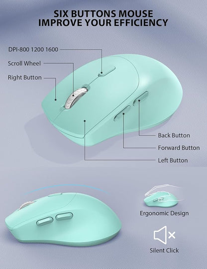 Wireless Keyboard and Mouse Combo - Full-Sized Ergonomic Keyboard with Wrist Rest, Phone Holder, Sleep Mode, Silent 2.4GHz Cordless Keyboard Mouse Combo for Computer, Laptop, PC, Mac, Windows (Green)