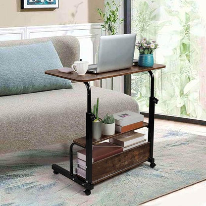 Adjustable Height Mobile Computer Desk for Small Space Rolling Writing with Wheels Corner Home Office Study Portable Desks Standing Desk Rolling Desk Mobile Laptop Table Size 31.5X15.7 Inch Brownish