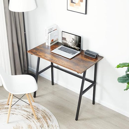 Alecono Small Computer Desk 35'' Study Writing Desk for Small Spaces Modern Simple Metal Frame Rustic Brown