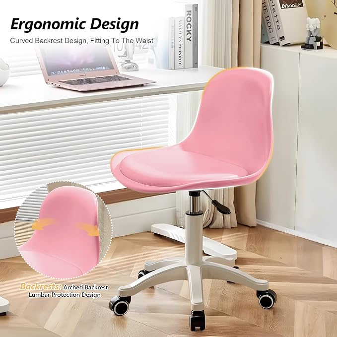 Home Office Chairs, Small Swivel Rolling Desk Chair with Silent Wheels and Low-Back,Armless Heavy-Duty Vanity Chair Height Adjustable for Bedroom,Students,Study,Teens