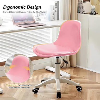 Home Office Chairs, Small Swivel Rolling Desk Chair with Silent Wheels and Low-Back,Armless Heavy-Duty Vanity Chair Height Adjustable for Bedroom,Students,Study,Teens
