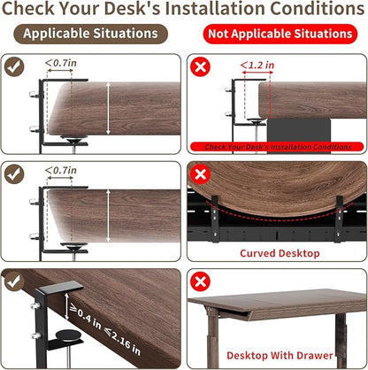 Under Desk Cable Management Tray, Expandable 25.2"–38.6", No Drill Clamp Mount, Cord Management Heavy Duty Carbon Steel Standing Cord Organizer for Home, Office, Gaming, Desk, Black