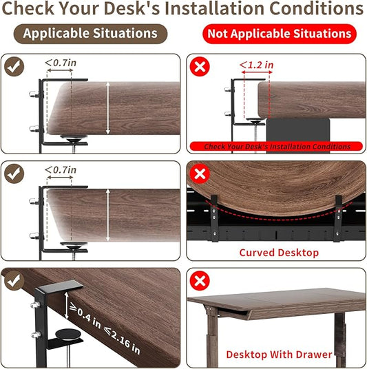 Under Desk Cable Management Tray, Expandable 25.2"–38.6", No Drill Clamp Mount, Cord Management Heavy Duty Carbon Steel Standing Cord Organizer for Home, Office, Gaming, Desk, Black
