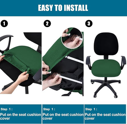 Smiry Stretch Jacquard Office Computer Chair Seat Covers, Removable Washable Anti-dust Desk Chair Seat Cushion Protectors - Emerald Green
