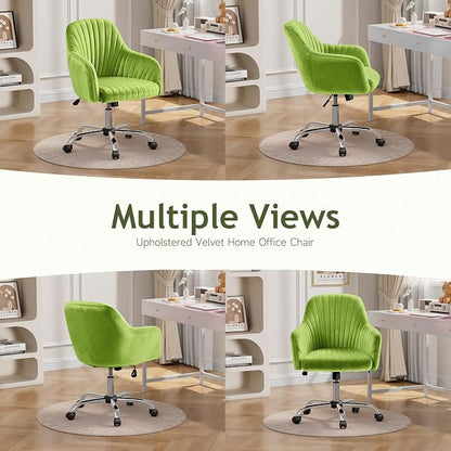 Warmiehomy Velvet Desk Chair for Home Office, Modern Swivel Task Chair, Women Vanity Chairs with Arm Rest for Bedroom Dressing Room, Velvet Moss Green