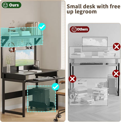 ALISENED 31.5" Small Computer Desk with Hutch, Office Desk Study Table Writing Desk Workstation PC Table for Home Office, Space Saving Design