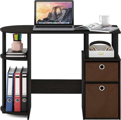 Furinno JAYA Desk, 38.4" Wide Gaming Desk with Bin Drawers, Computer Desk with Side Shelf, Office Desk for Study, Home Office, Bedroom, Dorm, Study Room, Espresso