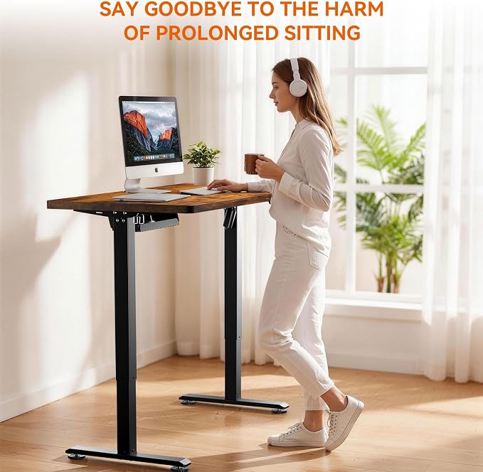 Standing Desk, 63 x 24 Inches Electric Height Adjustable Desk, Sit Stand up Desk, Memory Computer Home Office Gaming Desk with 3 Preset Heights, Table Cable Management Box, Brown
