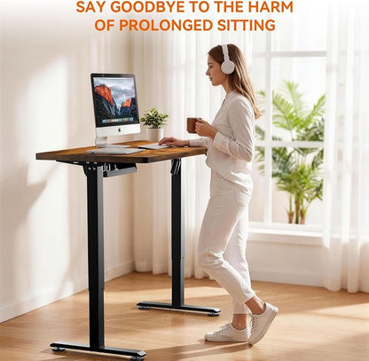 Standing Desk, 63 x 24 Inches Electric Height Adjustable Desk, Sit Stand up Desk, Memory Computer Home Office Gaming Desk with 3 Preset Heights, Table Cable Management Box, Brown
