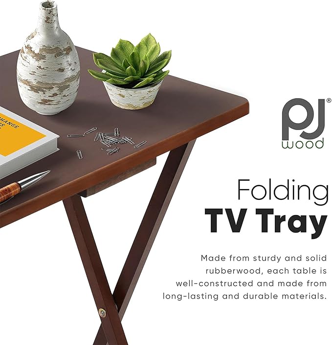 PJ Wood Portable Collapsible TV Snack Tray Table Desk Serving Stand, for Home, Living Room, Dorm, and Office, Honey Oak (8 Pack)
