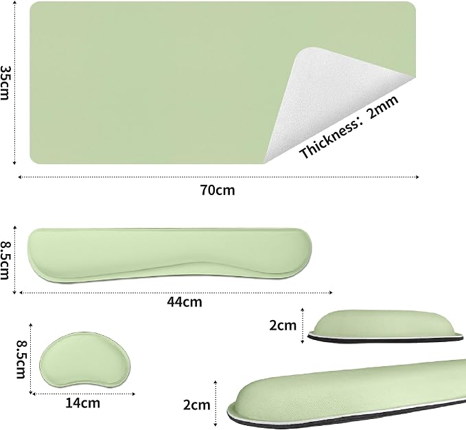 Bloss Leather Desk Pad and Keyboard Wrist Rest, Large Mouse Pad + Keyboard and Mouse Wrist Support, Non-Slip Desk Mat Protector for Office, Home(27.6" x 13.8", Green)